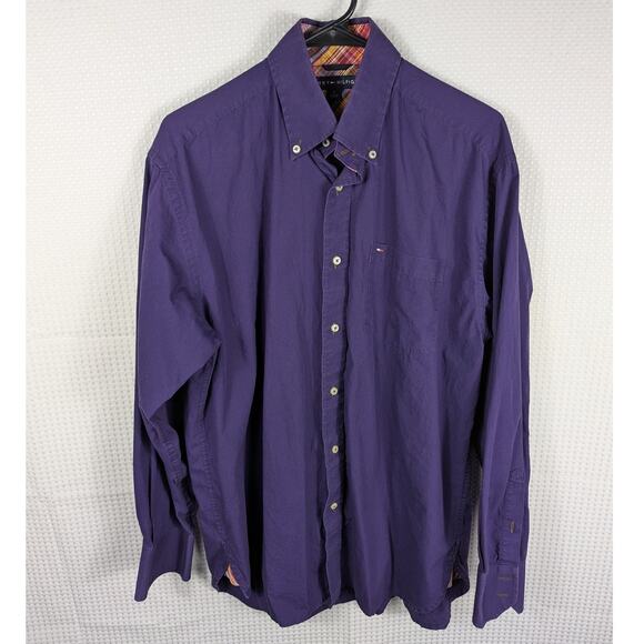 Tommy Hilfiger M Button Down Shirt Mens Purple Cotton Preppy Vintage Taiwan Rare - Picture 1 of 4